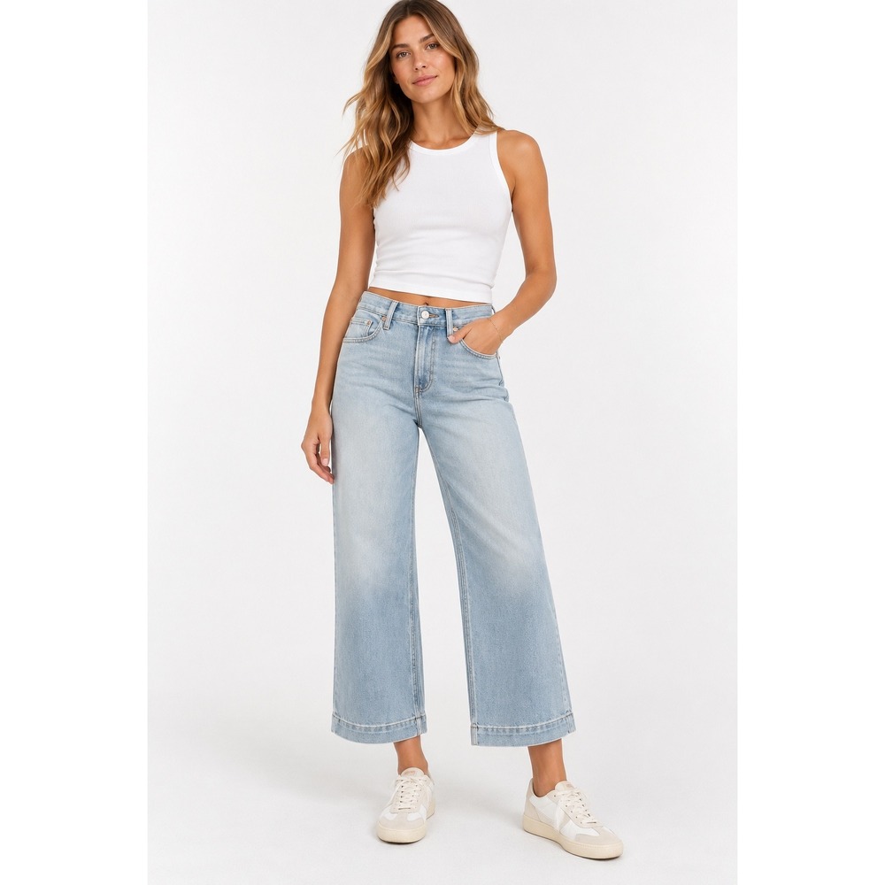PAIGE Spotlight High Rise Wide Leg Ankle Light Wash Martini Jeans Size 23 $240